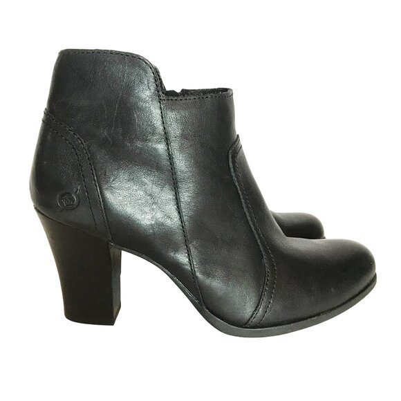 Born Kerri Ankle Boots High Heels Black Leather Side Zip  Womens 8.5M - Picture 1 of 10